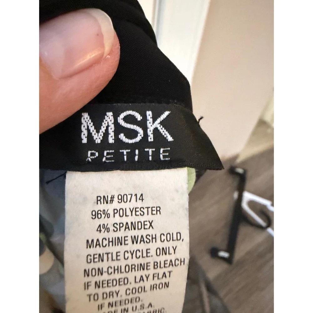 MSK Petite Geometric Print Midi Skirt Blue Green Black Mod Link Pattern PM